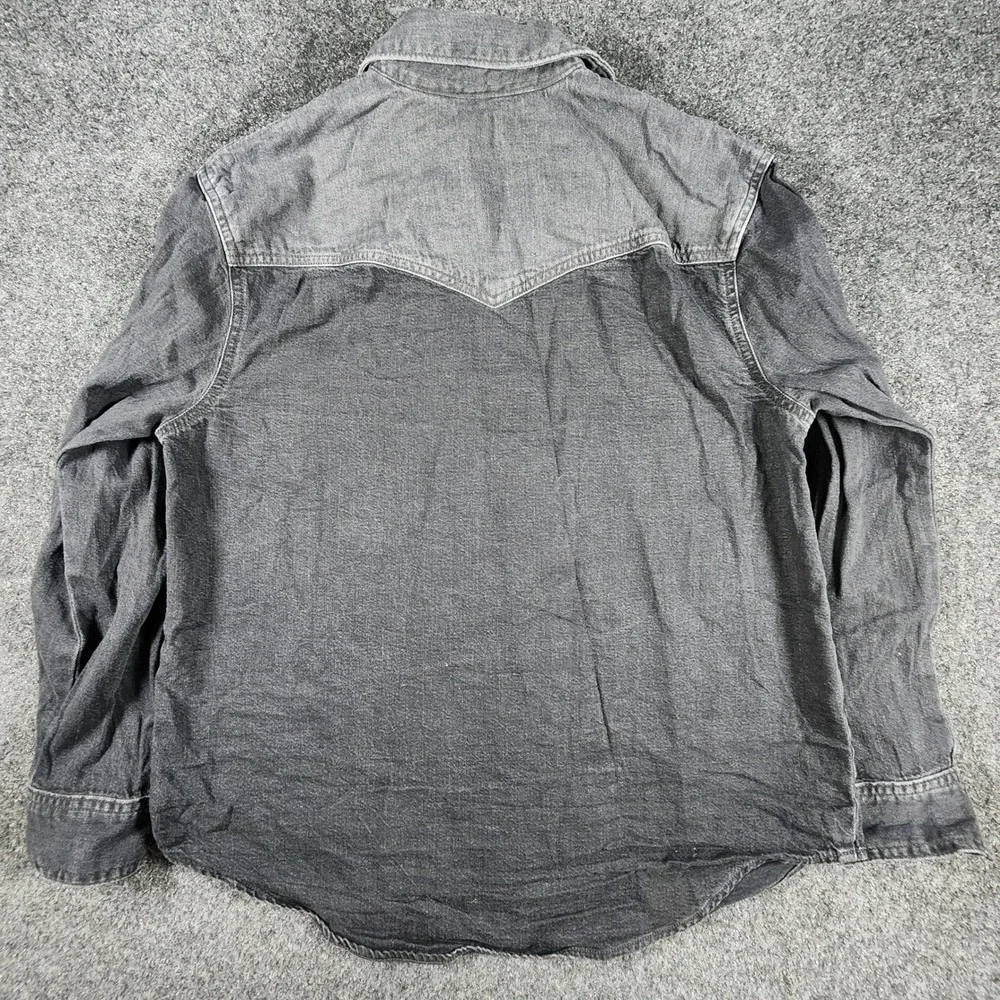 Levi's Western Shirt Mens Small Black Denim‎ Pearl Snap Two Tone Faded Cowboy